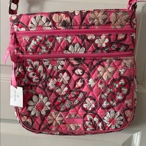 Vera Bradley Blush Pink and White Floral Triple Zipper Hipster Crossbody Bag NWT
